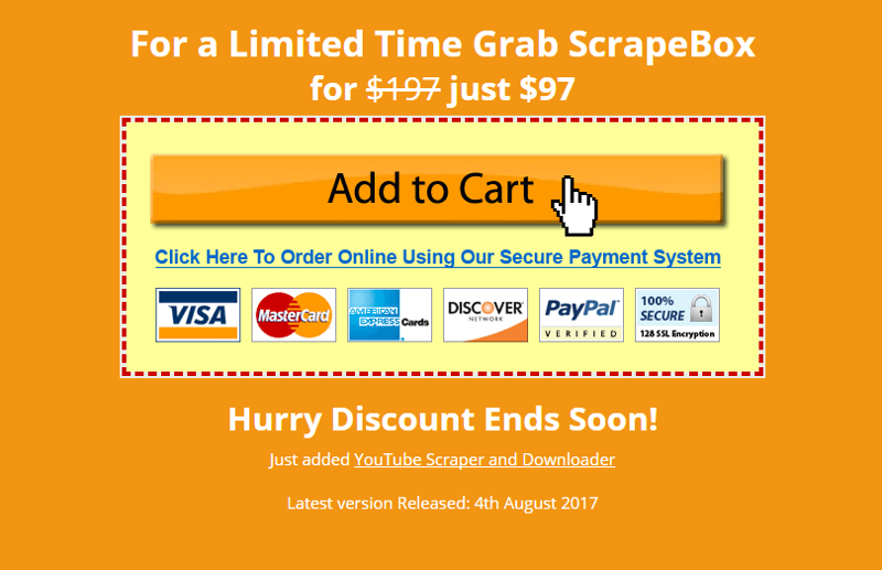 Immagine della sezione Add to cart di ScrapeBox