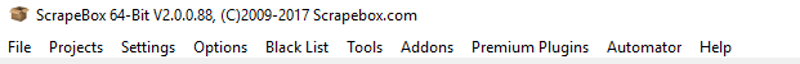 Immagine del menu principale di ScrapeBox