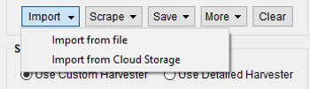 Immagine del pulsante Import sezione Harvester di ScrapeBox