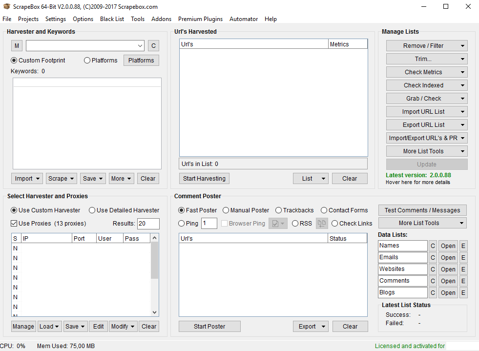 Immagine del programma ScrapeBox con licenza attivata