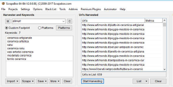 Immagine di uno scraping avanzato con operatore allinurl