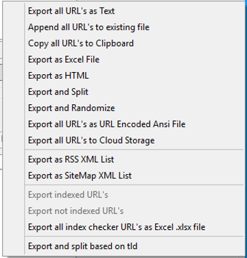 Immagine della sezione Export URL List