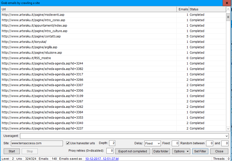 Immagine di un Grab emails da harvested urls in ScrapeBox