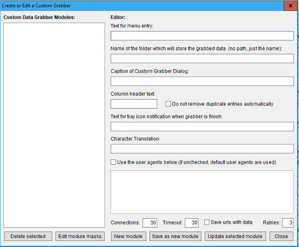 Sezione della sezione Custom Data Grabber